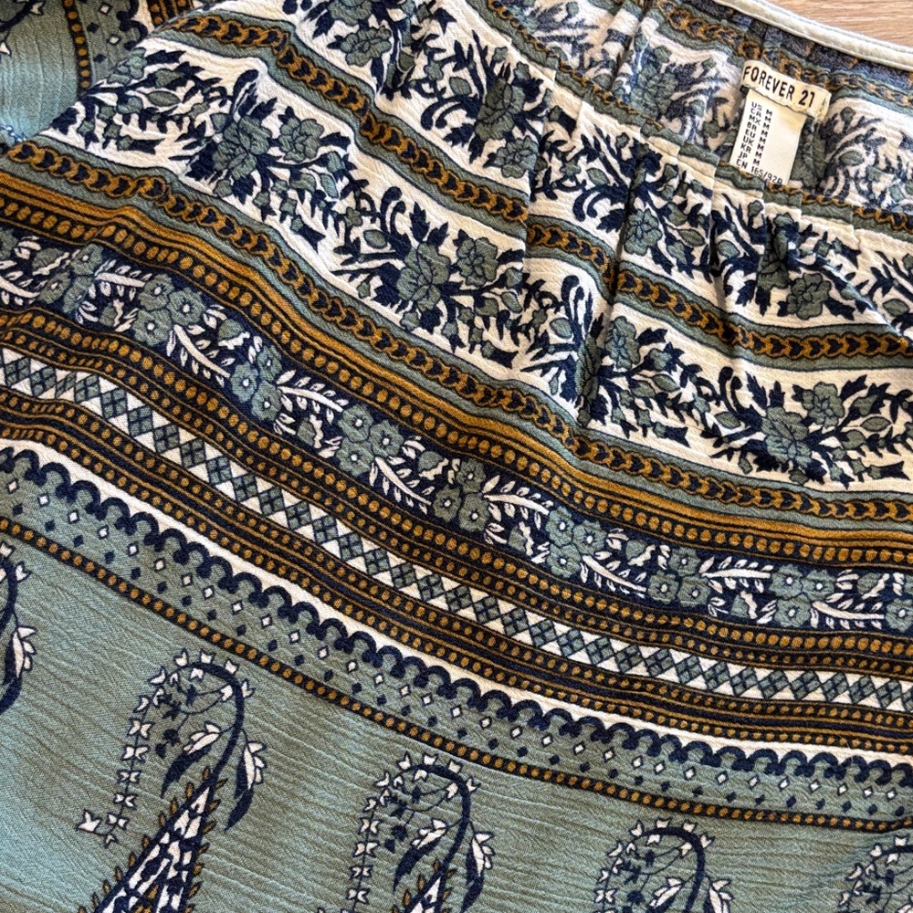 Cropped Boho Bohemian Green Paisley Floral Women's Top